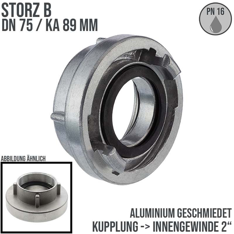 STORZ B DN 75 KA 89 Kupplung Innengewinde IG 2" Saug Bau Feuerwehr Schlauch Aluminium - PN 16 bar