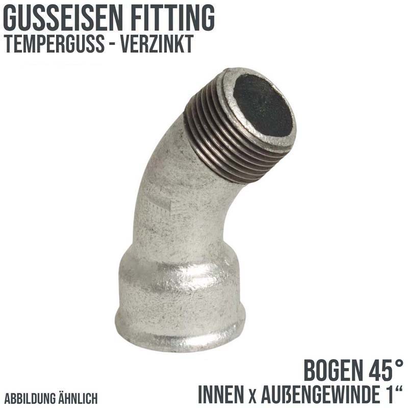 1" Gusseisen Temperguss Fitting Nr. 40 Bogen 45° Innen x Außengewinde IG x AGDVGW PN 25 bar