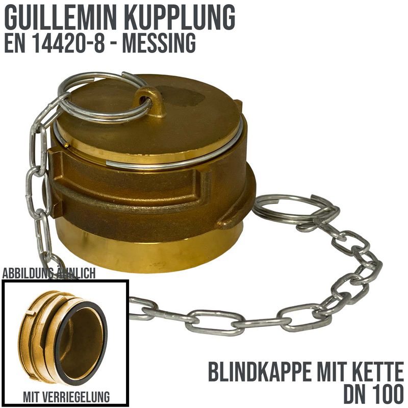 DN 100 Guillemin Kupplung Blind Kappe Verschluss Verriegelung mit Kette Messing - PN 16 bar