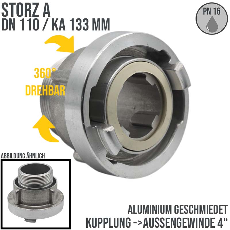 STORZ A DN 110 KA 133 Kupplung mit drehbarem AG 4" Saug Bau Feuerwehr Schlauch Aluminium - PN 16 bar