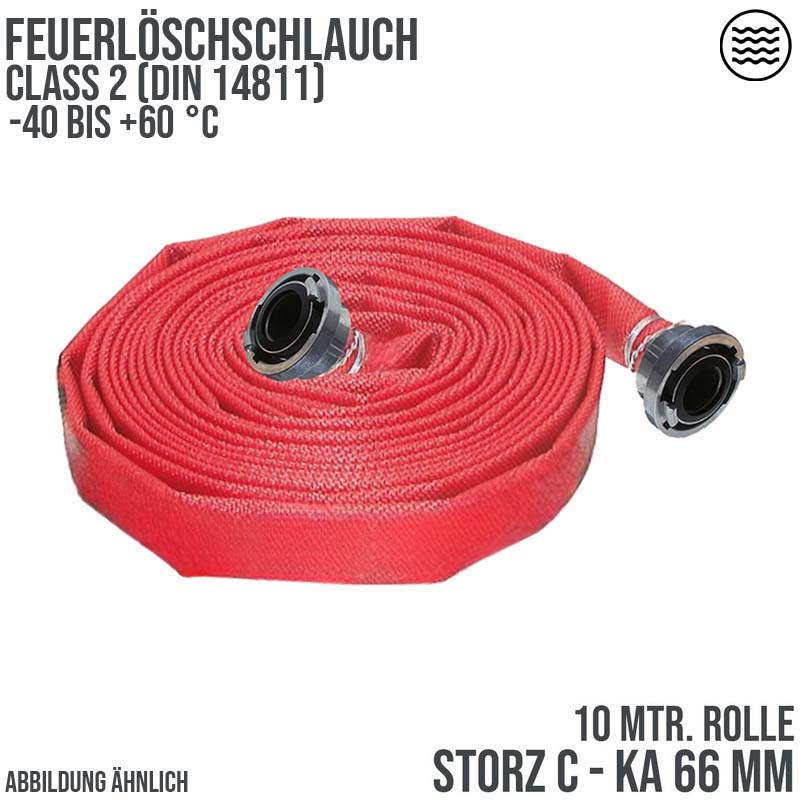 STORZ C KA 66 52 mm 2" Feuerlösch Feuerwehr Pumpen Industrie Schlauch rot CLASS 2 PN 16 bar - 10 m