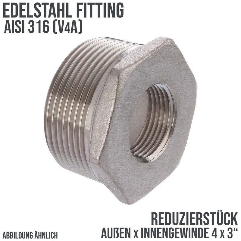 4" Edelstahl Fitting V4A AISI 316 Nr. 241 - Reduktionsstück Außen x Innengewinde - 4" x 3" - PN 16 bar