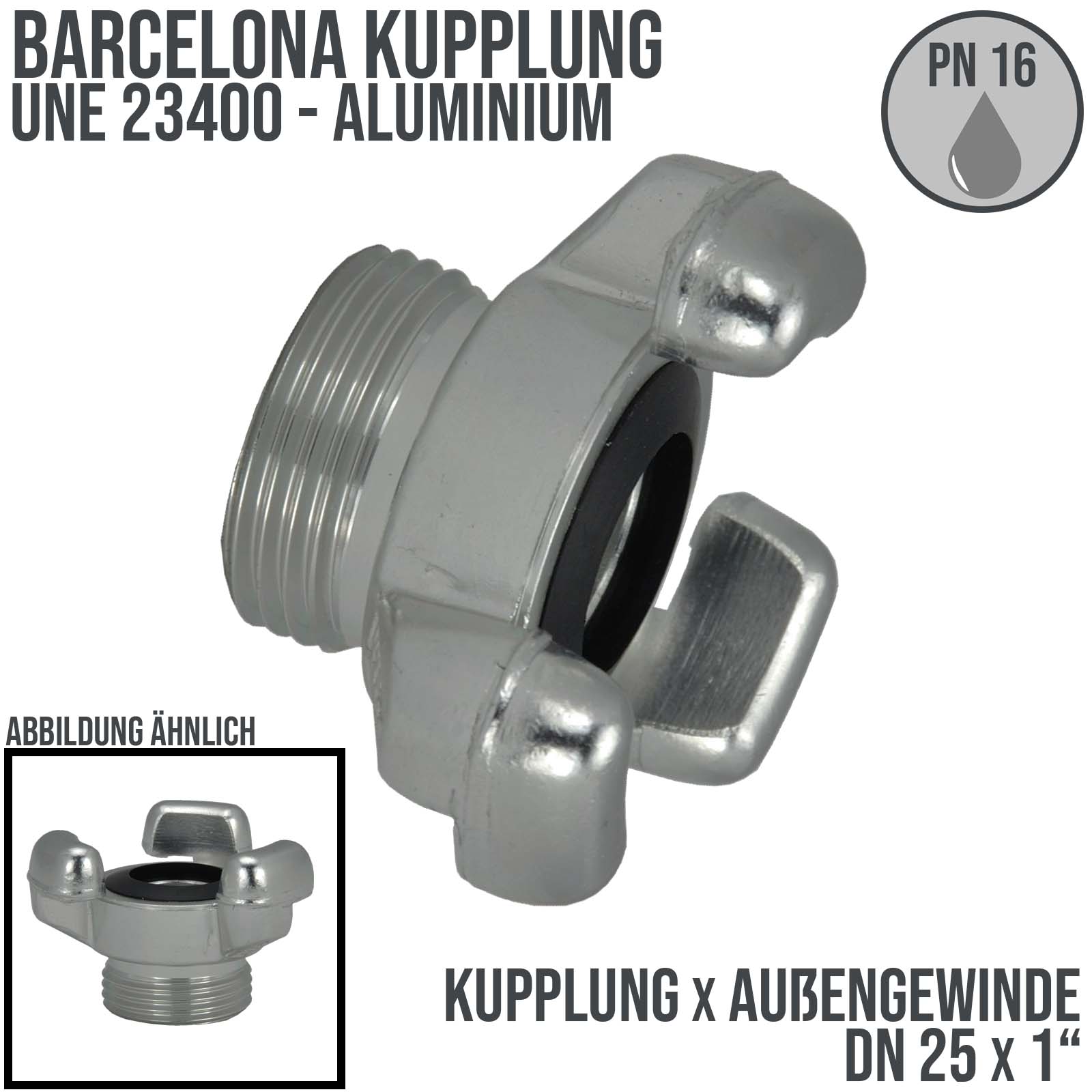 DN 25 Barcelona Kupplung UNE 23400 BSPP Außengewinde AG 1" Aluminium - PN 16 bar