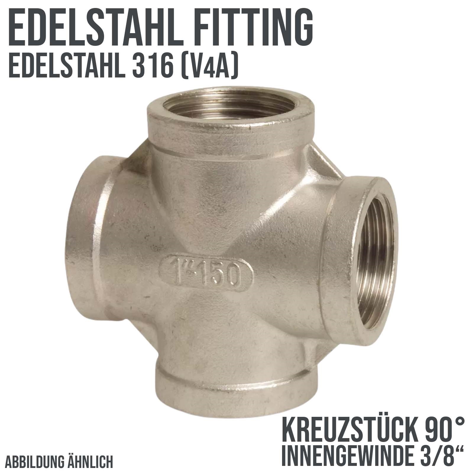 3/8" Edelstahl Fitting V4A AISI 316 Nr. 180 - Kreuzstück 90° Innengewinde IG - PN 16 bar