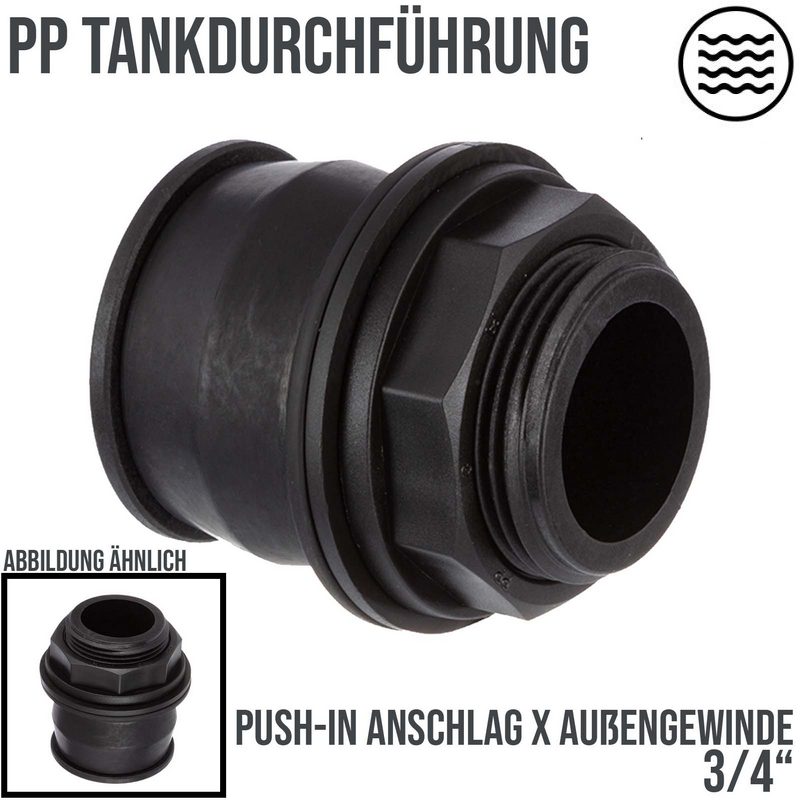 3/4" Push-IN Tankdurchführung Schottverschraubung - Anschlag x Außengewinde - PN 4 bar