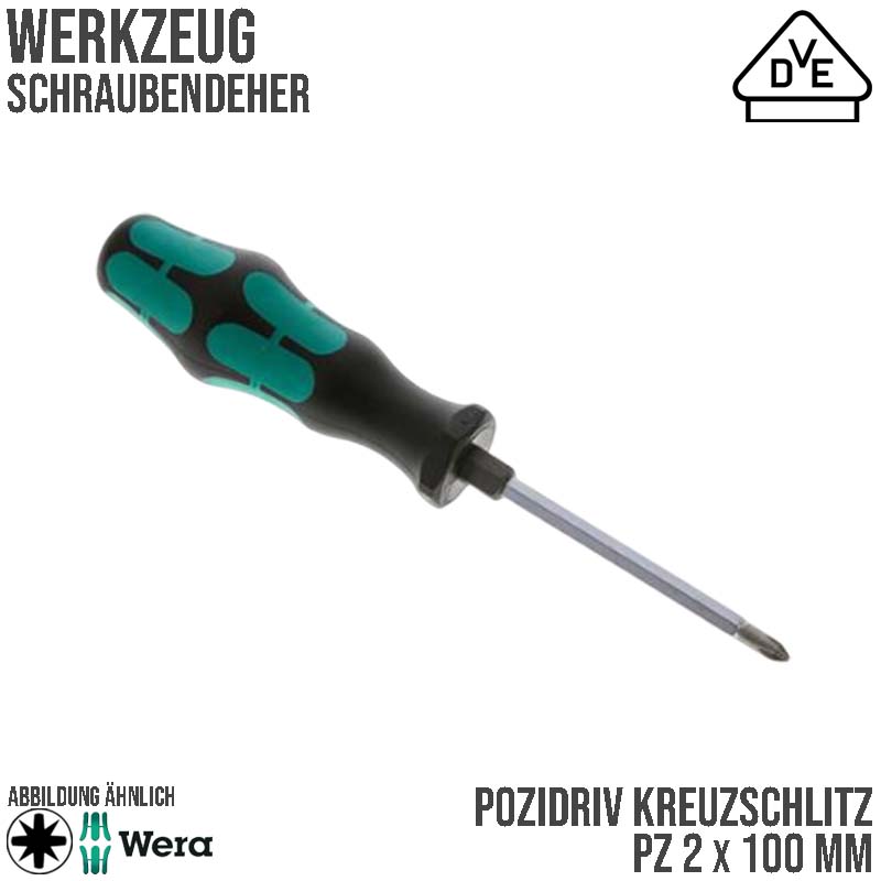 PZ 2 x 100 mm Pozidriv Kreuz Schlitz Schrauben Dreher Zieher - Wera Kraftform Plus 300