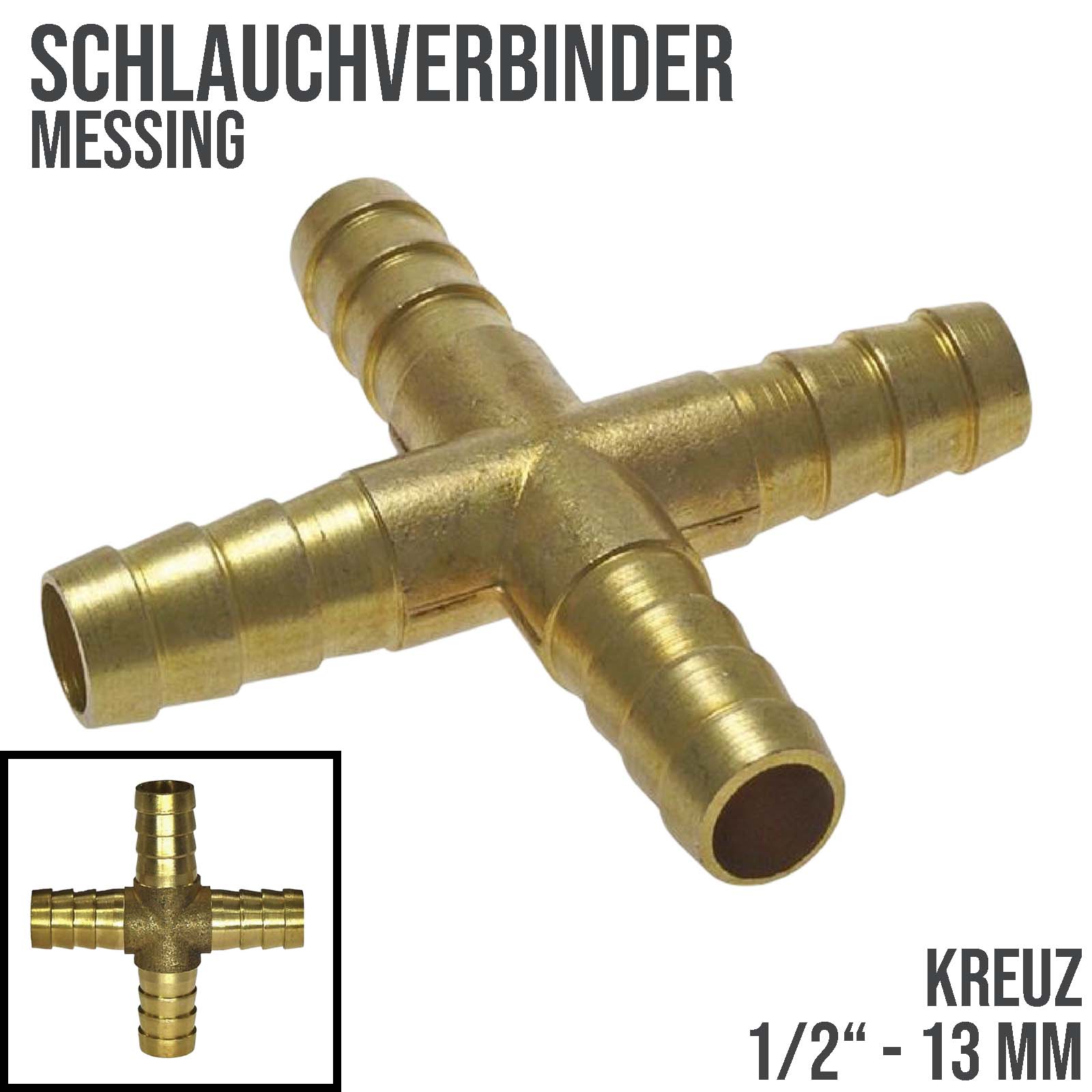 13 mm - 1/2" Zoll Kreuz Schlauch Verbinder Verteiler Tülle Kupplung Reparatur Messing PN 10 bar