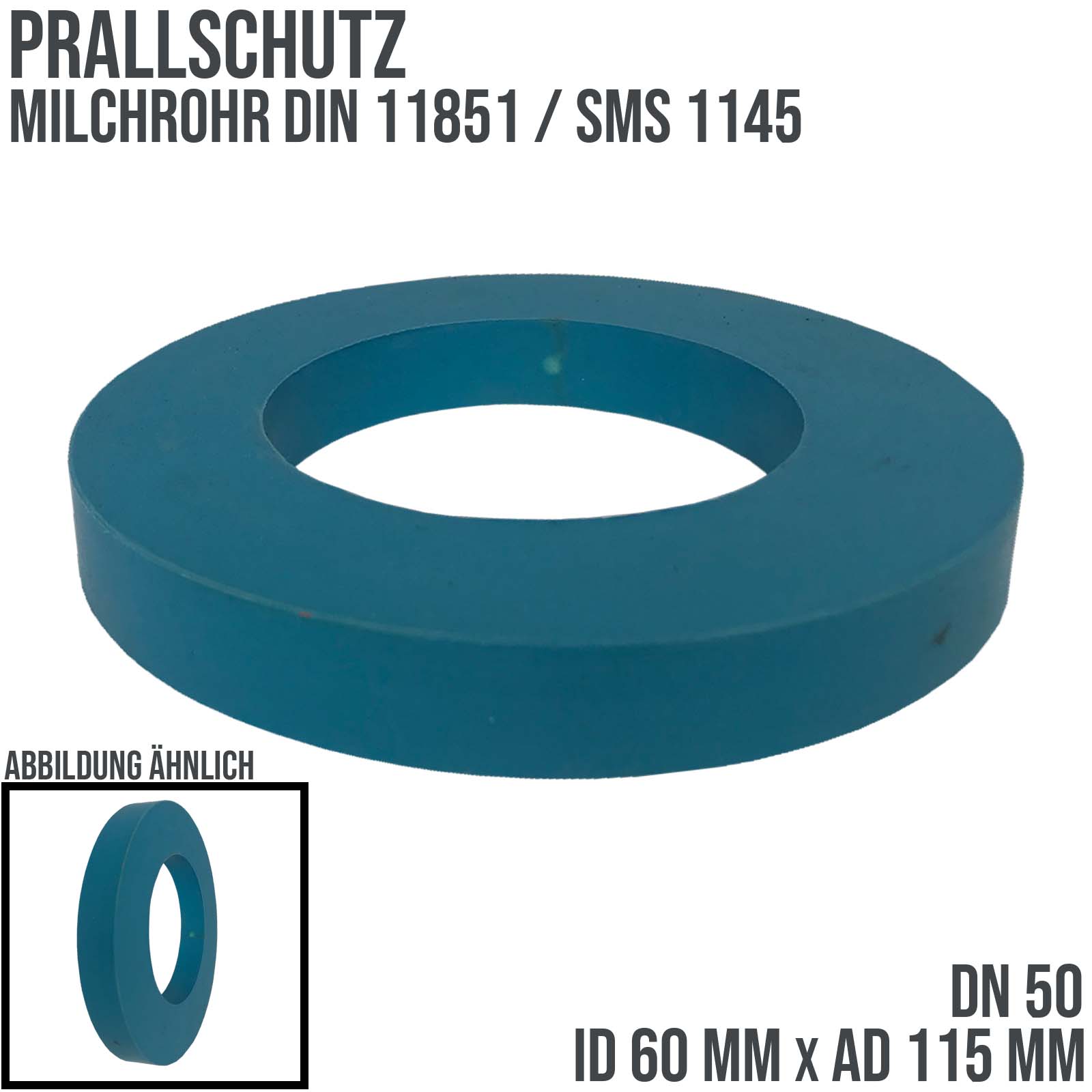 DN 50 Milchrohr Verschraubung DIN 11851 SMS 1145 Prall Schutz Gummi NR ID x AD 60 x 115 mm - blau