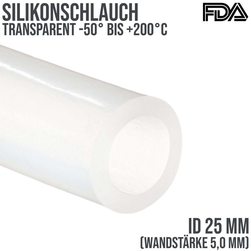 25 x 35 mm Silikon Silicon Milch Schlauch transparent lebensmittelecht FDA 0,28 bar