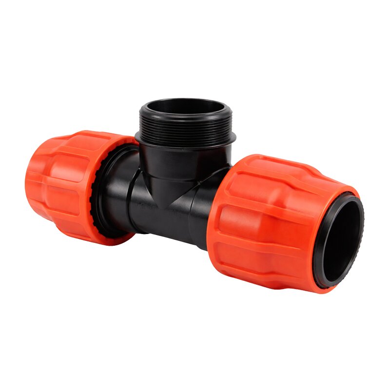 76 mm x 3" PE PP Fitting Layflat Klemm Verbinder T-Stück 90° x Außengewinde AG Flach Schlauch - PN 6 bar