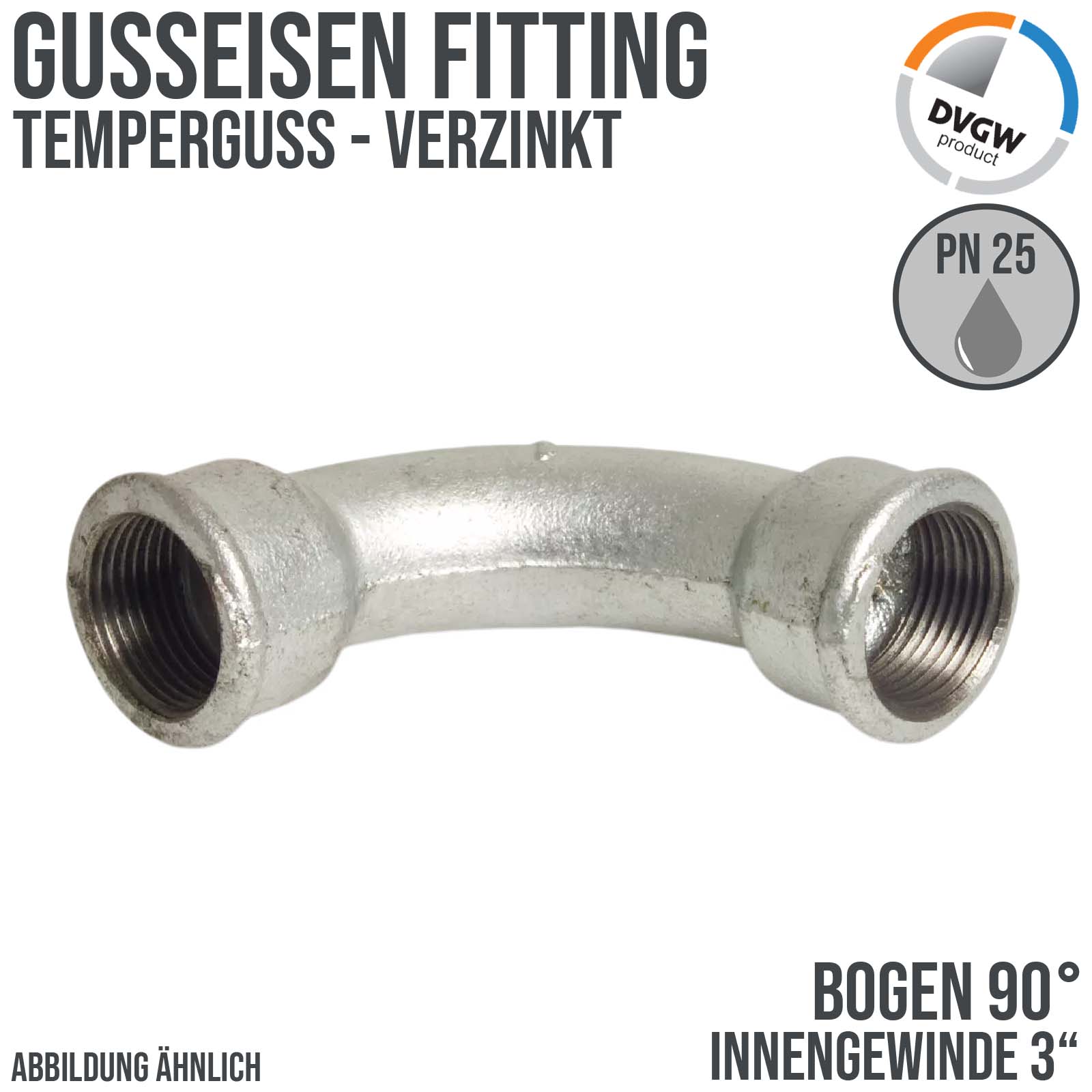3" Gusseisen Temperguss Fitting Nr. 2 Bogen 90° Innengewinde IG DVGW PN 25 bar