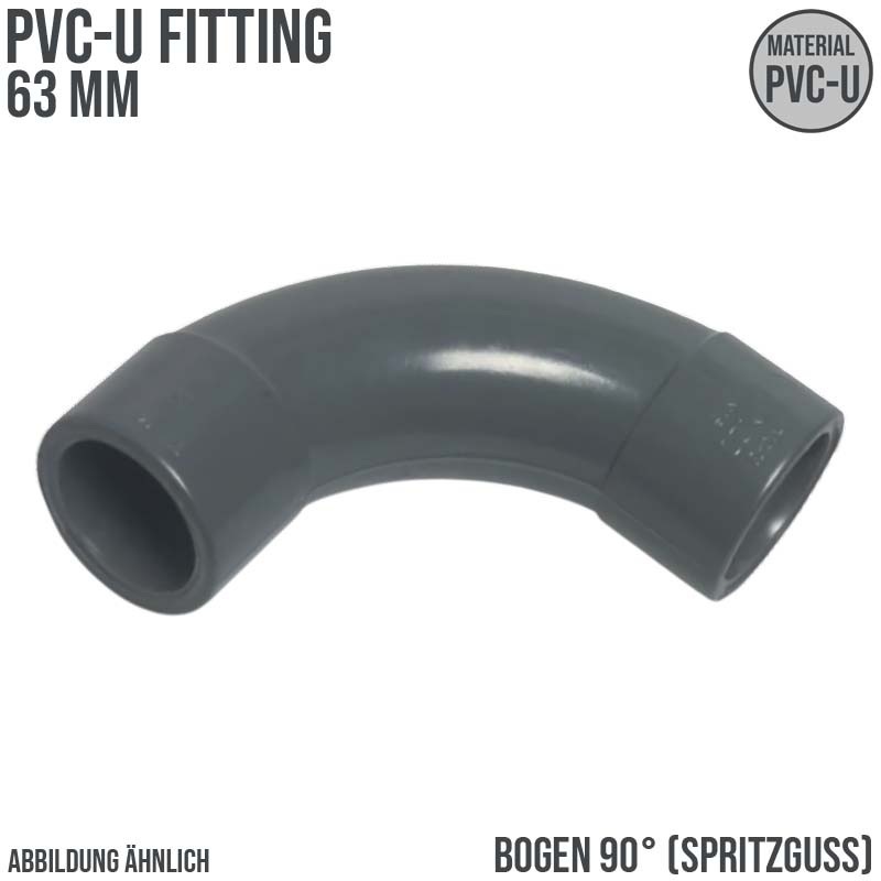 63 mm PVC Klebe Fitting Bogen Winkel 90° (Spritzguss) Muffe Verbinder - PN 16 bar