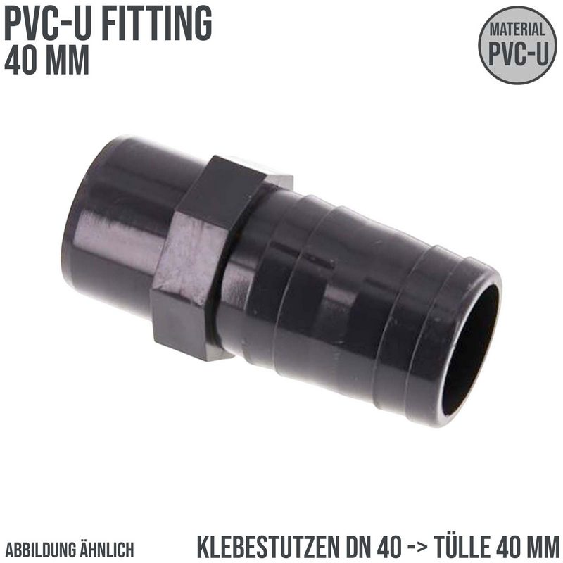 40 mm PVC Klebefitting Schlauch Klebe Tülle Stutzen Verbinder Pool Teich DN40 -> 40 mm - PN 10 bar