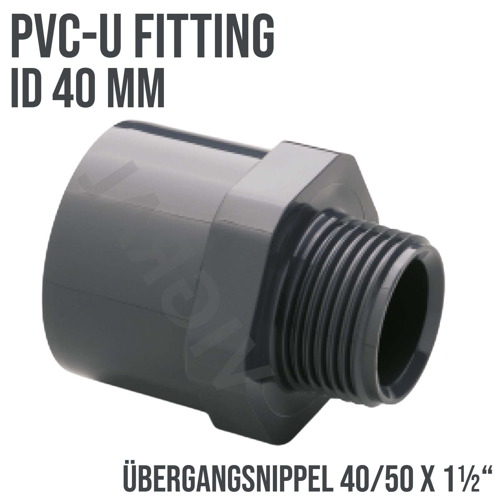 40 mm PVC Klebe Fitting Übergangsnippel Sechs-/Achtkant 40/50 mm x 1 1/2" Muffe Verbinder - PN 10 bar