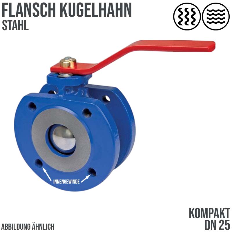 DN 25 Flansch Kugelhahn Kompakt Stahl Kugel 1.4408 Wasser Öl Luft Kraftstoff - PN 40 bar