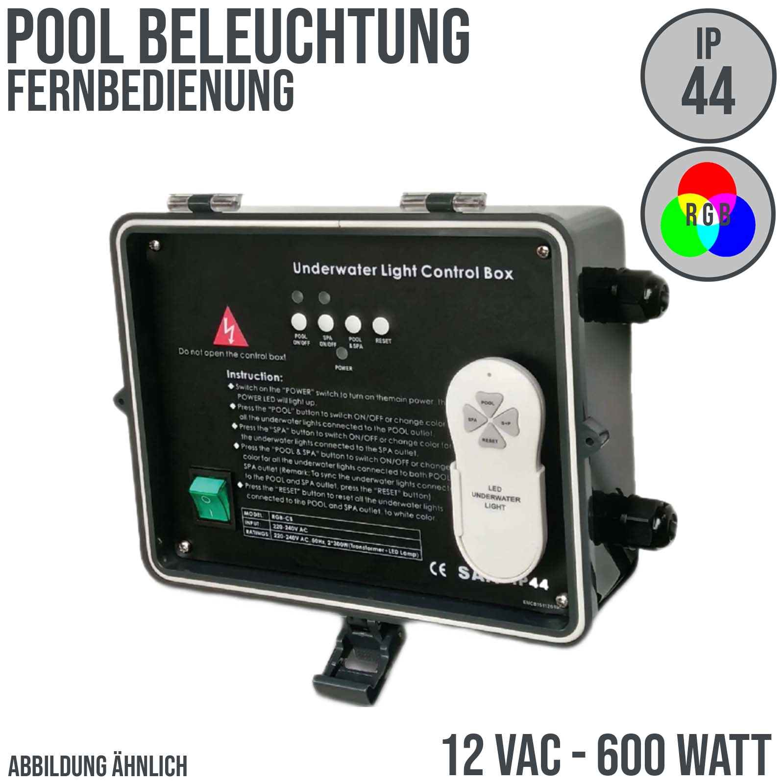 Fernbedienung LED / RGB für 12 VAC Unterwasser Pool Schwimmband Leuchten - 600 Watt - IP 44