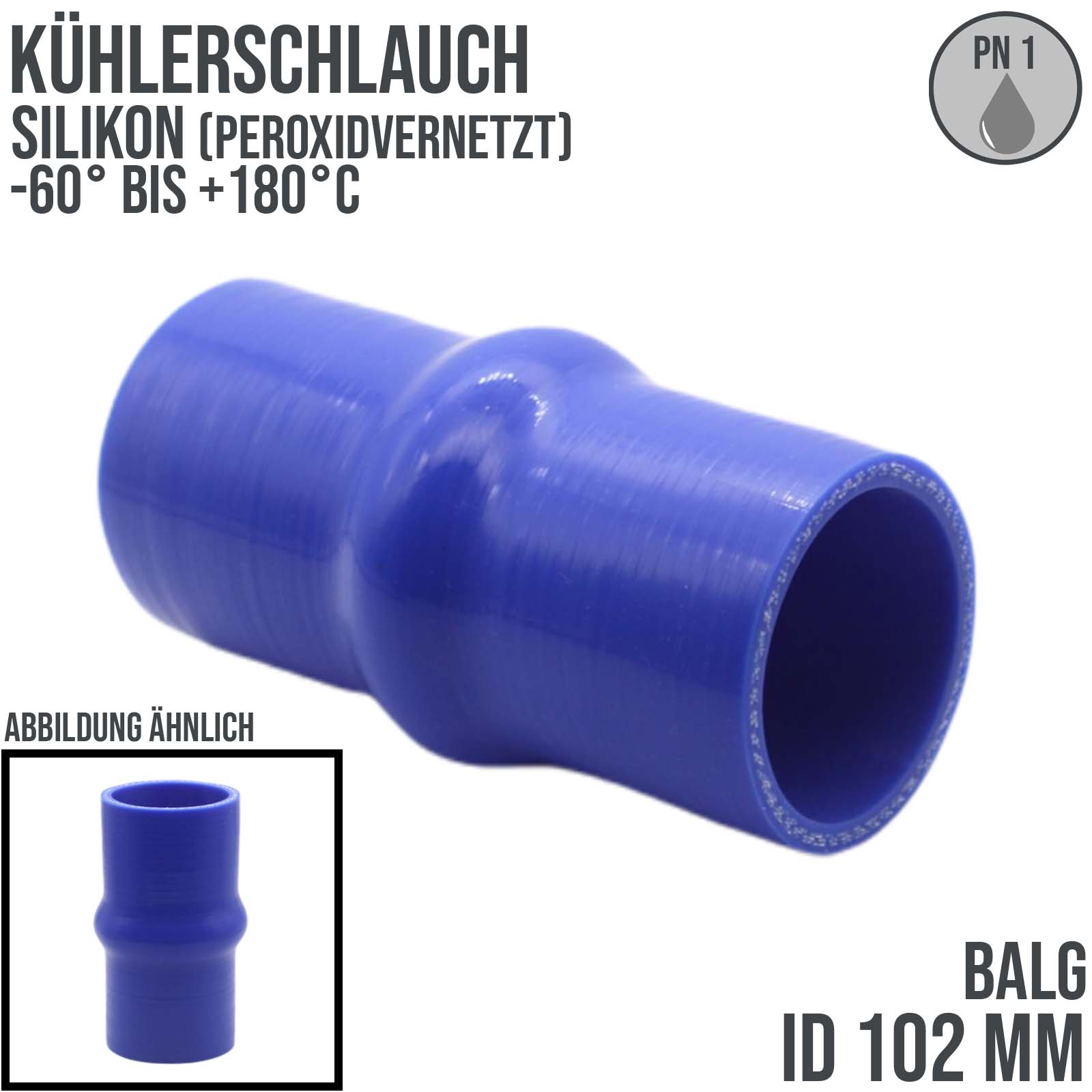 102 mm ID Kühlerschlauch Balg Wulst Verbinder Silikon LLK Ladeluft Kühlmittel Schlauch blau PN 2,5 bar - 200 mm