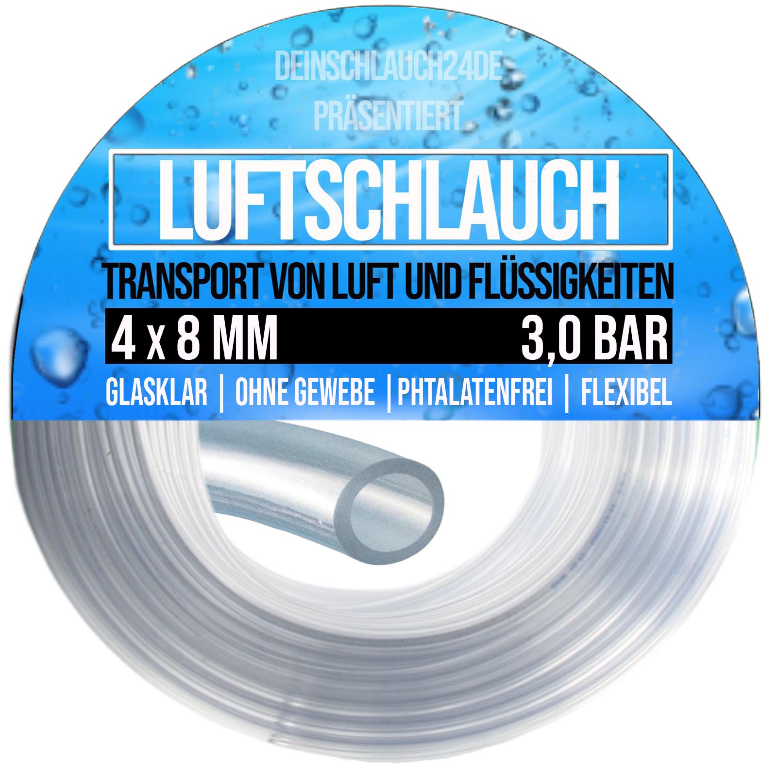 4 x 8 mm PVC Luft Filter Wasser Universal Labor Aquarium Terrarium Schlauch klar durchsichtig - PN 3 bar