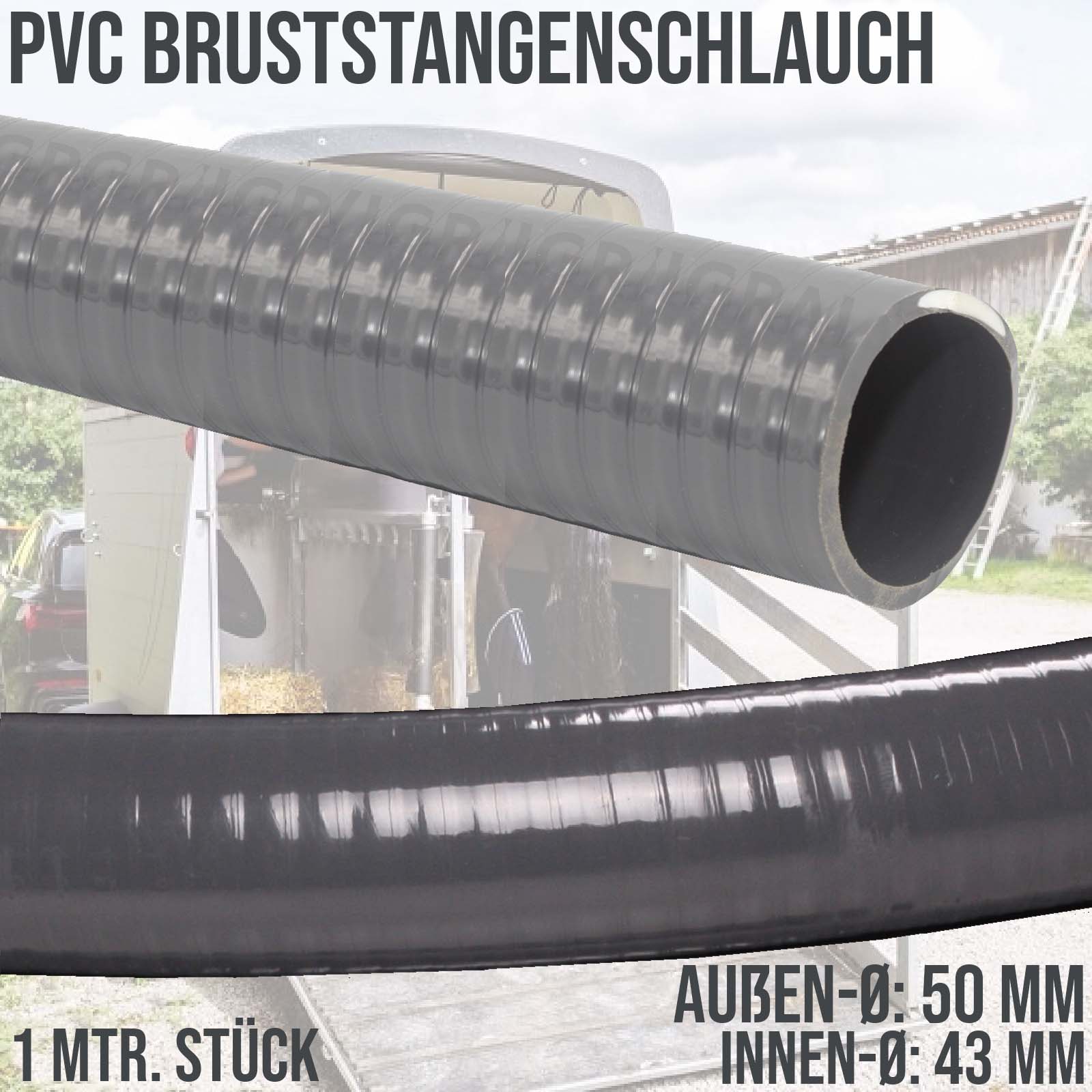 PVC Schlauch Bruststangenschlauch Pferdeanhänger Bruststange (43 mm) grau 1,0m