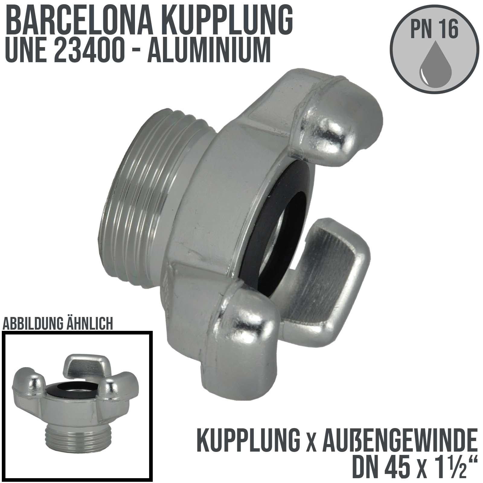 DN 45 Barcelona Kupplung UNE 23400 BSPP Außengewinde AG 1 1/2" Aluminium - PN 16 bar