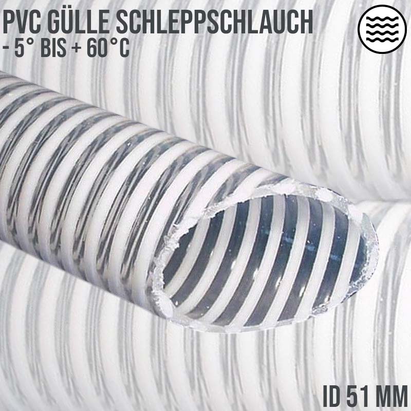 51 mm PVC Saug Schlepp AnSaug Schlepp Spiral Förder Pumpen Gülle Wasser Schlauch Multi-Purpose transparent