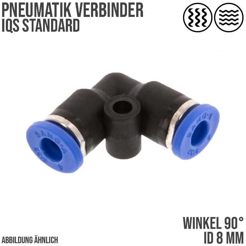 8 mm Pneumatik Steck Verbinder IQS Winkel 90° blau/schwarz PA PU Schlauch - PN 20 bar