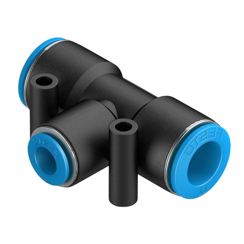 16 -> 12 mm Pneumatik Schnell Steck Verbinder QS T-Stück reduziert blau/schwarz QS-4 (153034) - PN 14 bar