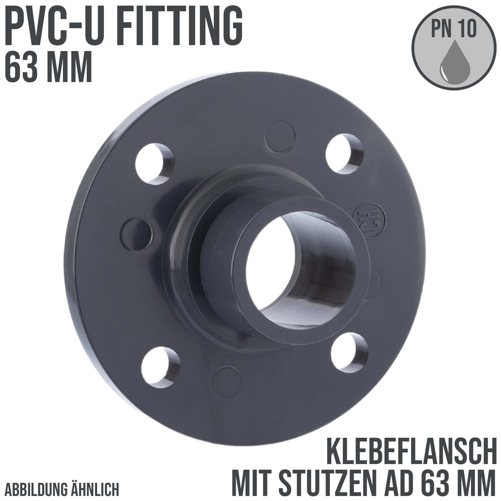 63 mm PVC Klebe Fitting Flansch mit Stutzen AD 63 mm - PN 10 bar