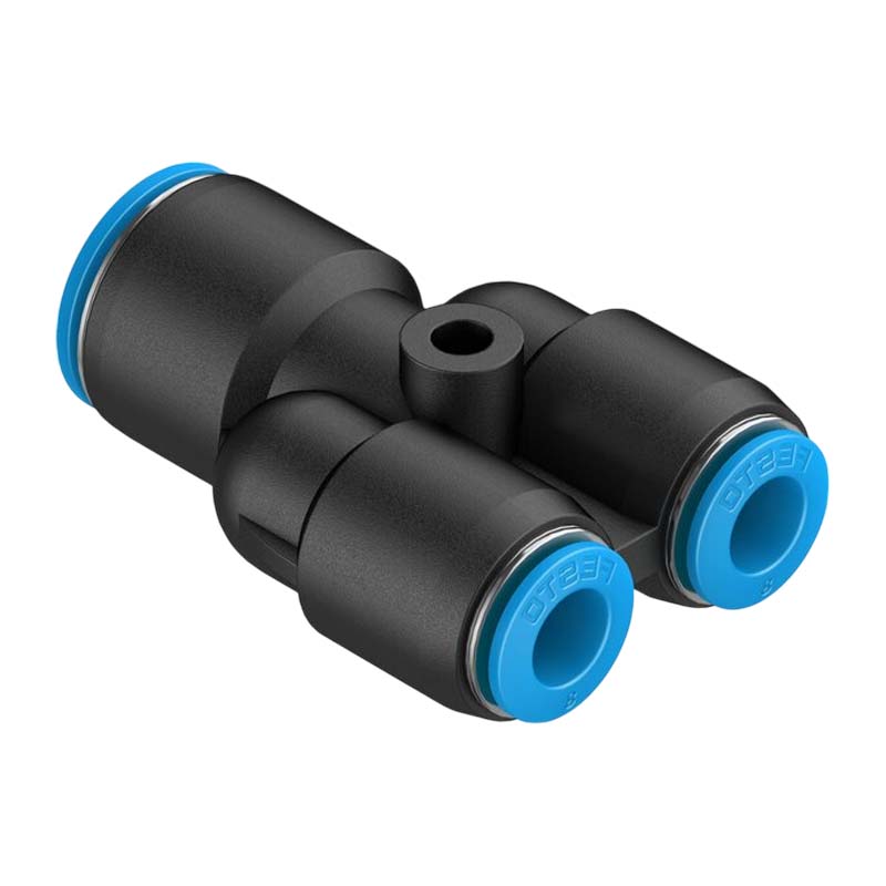 8 -> 4 mm Pneumatik Schnell Steck Verbinder QS Y-Stück reduziert blau/schwarz QS-4 (153032) - PN 14 bar