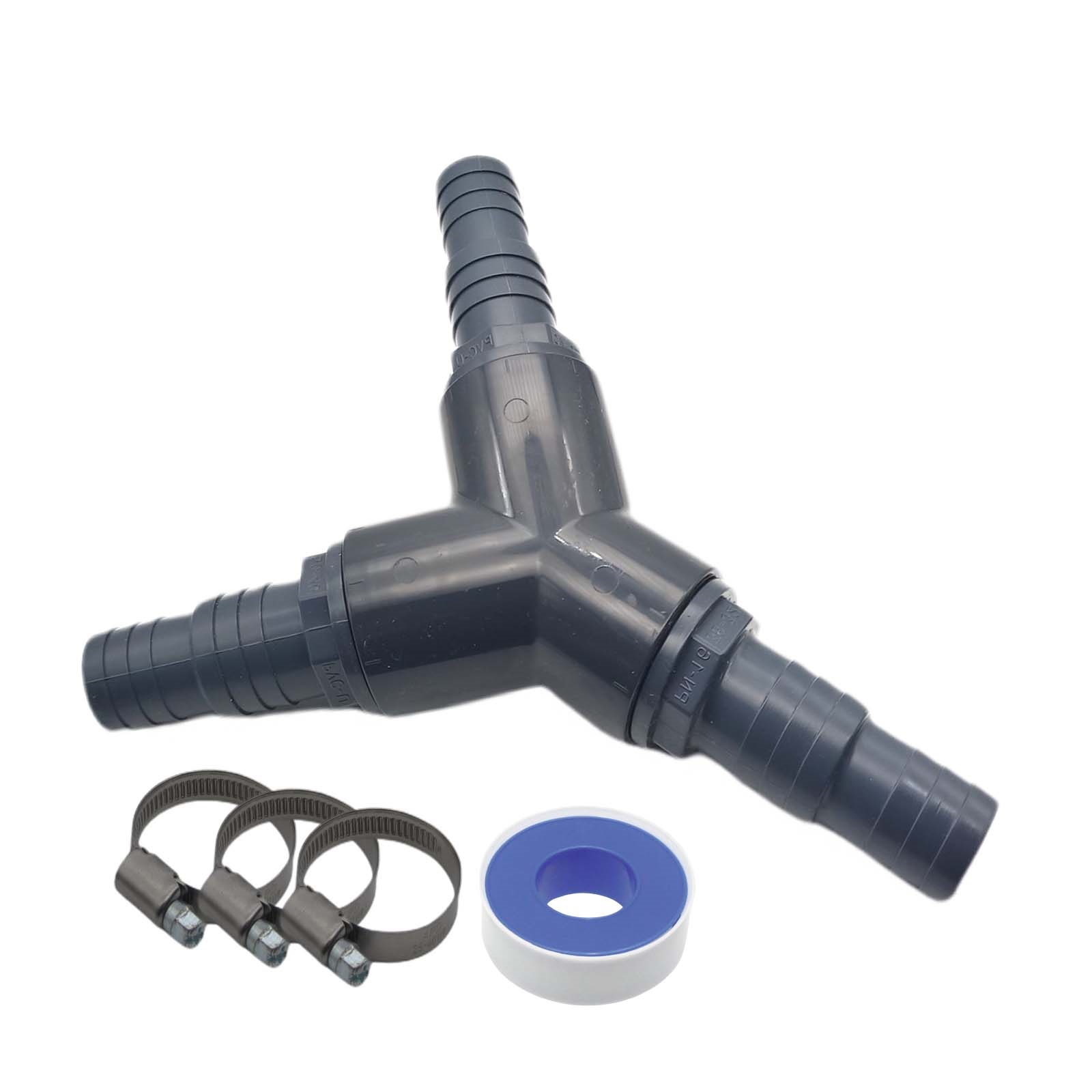 32 / 38 mm PVC PROFI Y-Stück 45° Schlauch Verbinder Stutzen Tülle Pool Teich Garten - PN 10 bar - Montage-Set