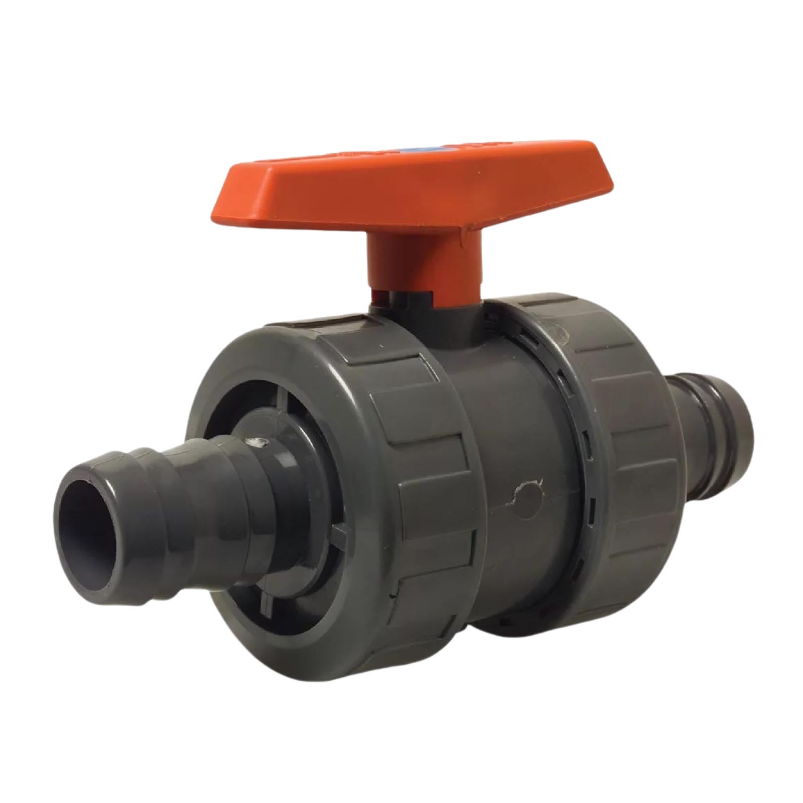 38 mm 1 1/2" PVC Kugel Absperr Hahn Ventil beidseitige Schlauchtülle Fitting PN 10 bar - roter Griff