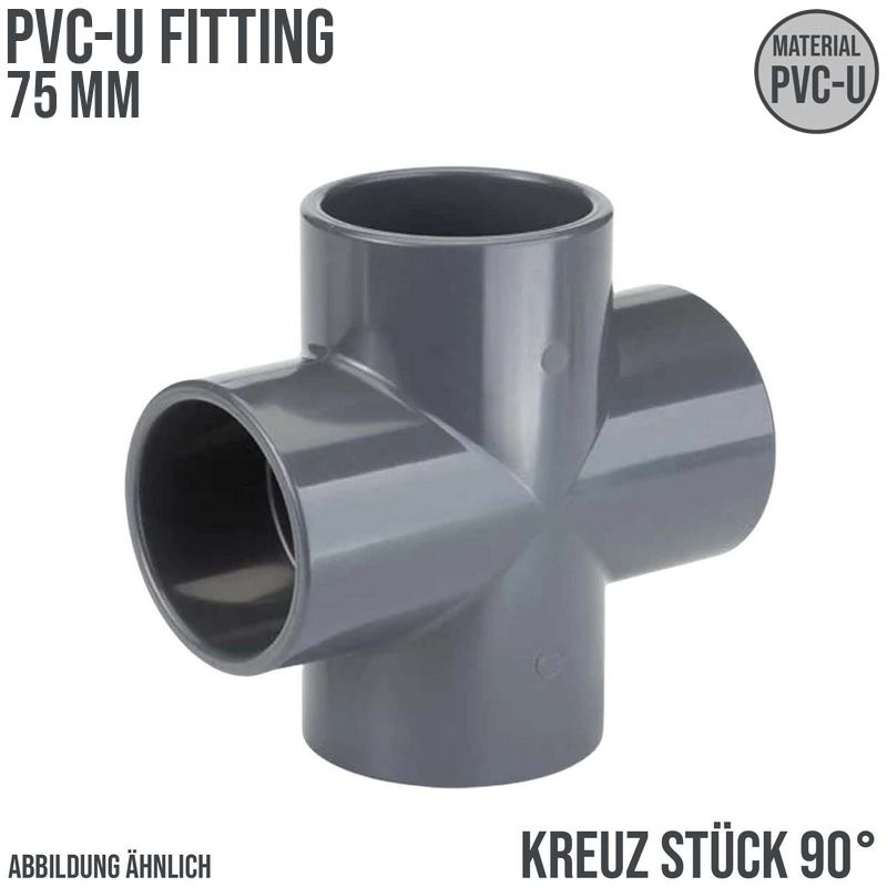 75 mm PVC Klebe Fitting Kreuz Stück 90° Winkel Muffe Verbinder - PN 10 bar