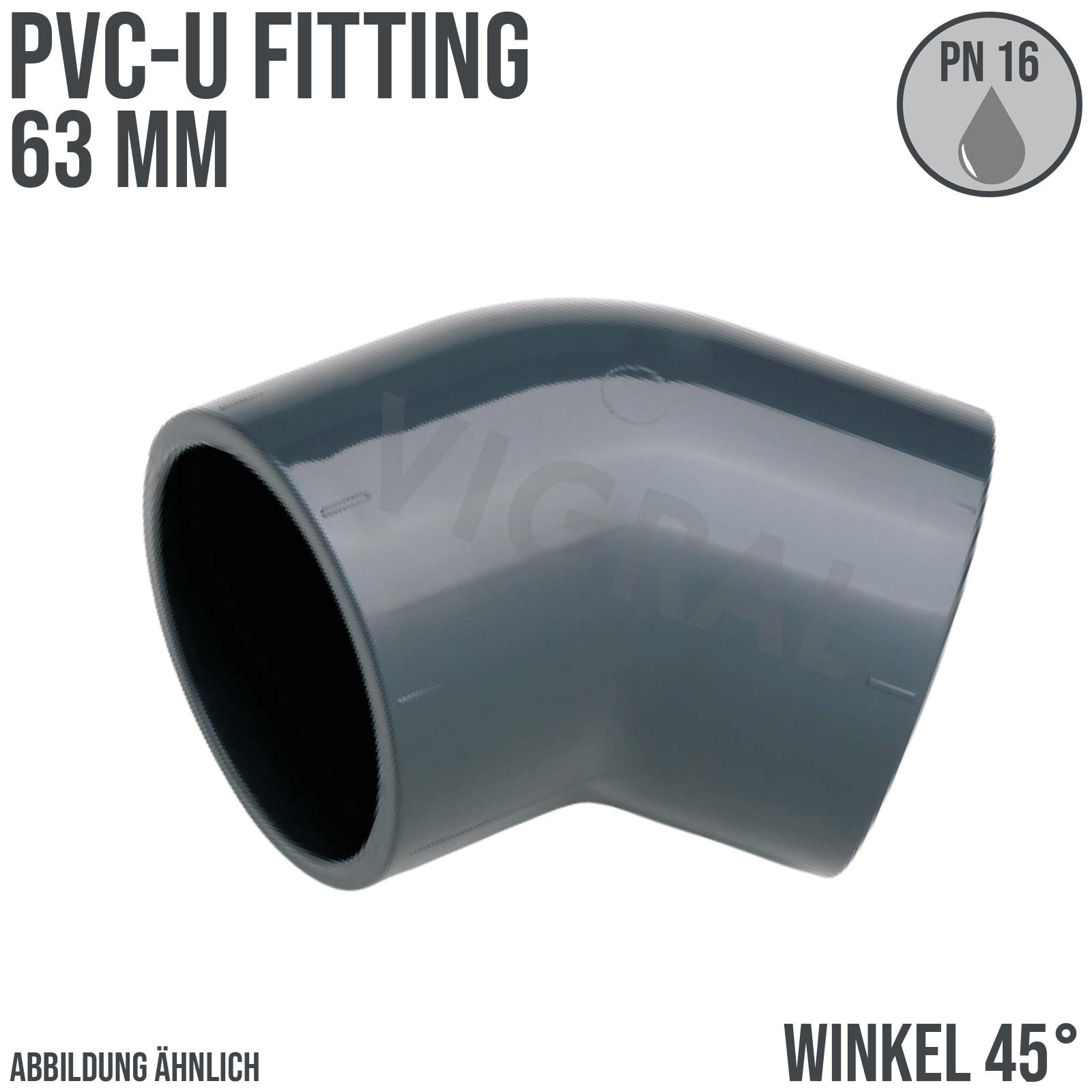 63 mm PVC Klebe Fitting Winkel 45° Muffe Verbinder - PN 16 bar