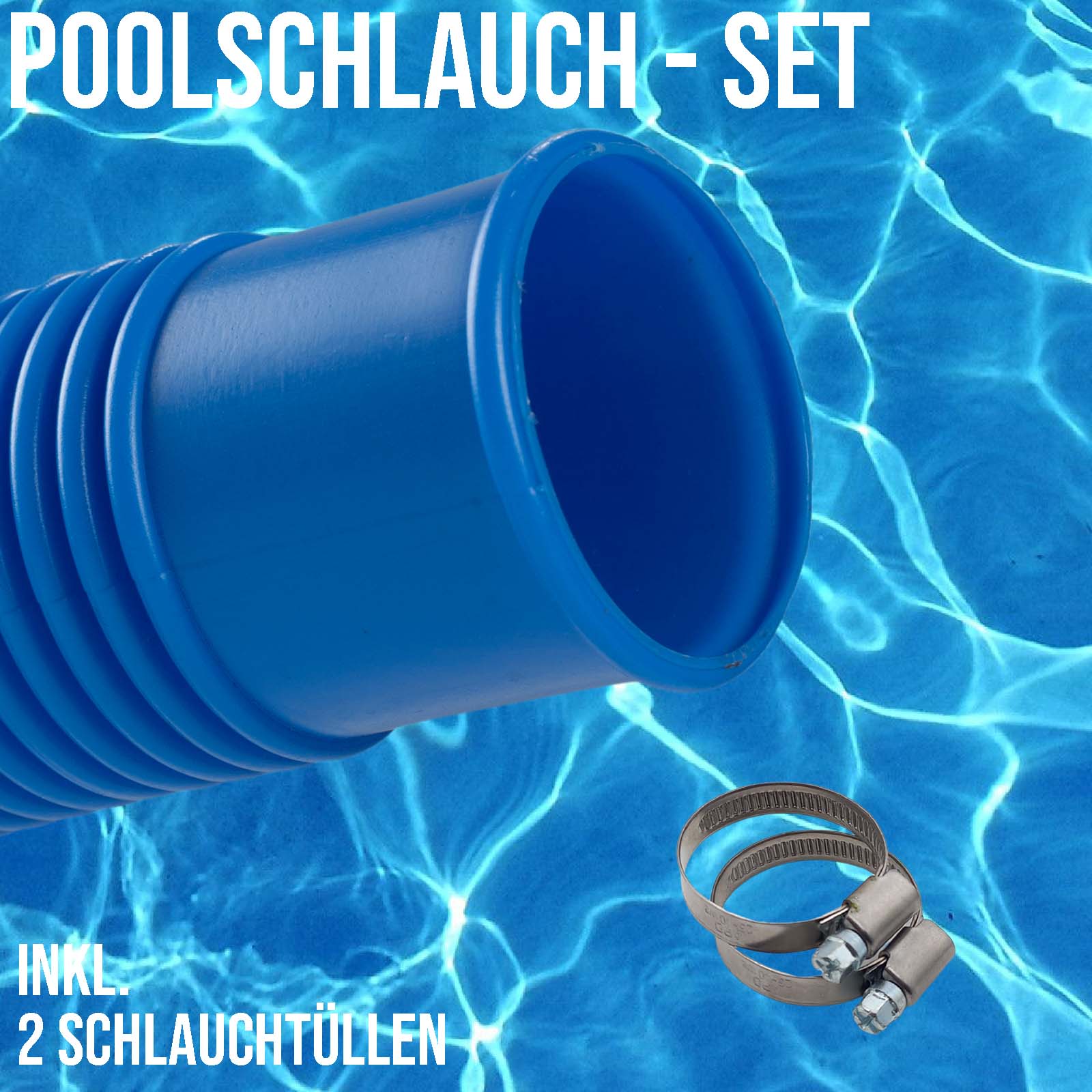 38 mm Pool Schwimmbad Solar Ansaug Saug Teich Schlauch SET - blau 42,0 m