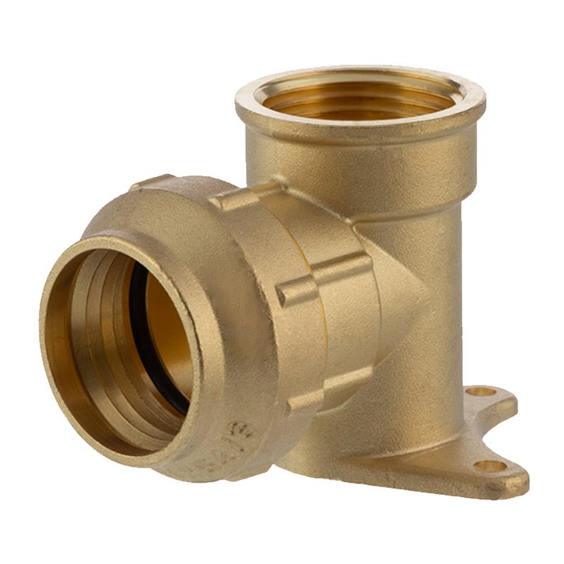 25 mm x 3/4" PE Fitting Klemm Verbinder Messing Wand Winkel 90° x IG DVGW - PN 16 bar