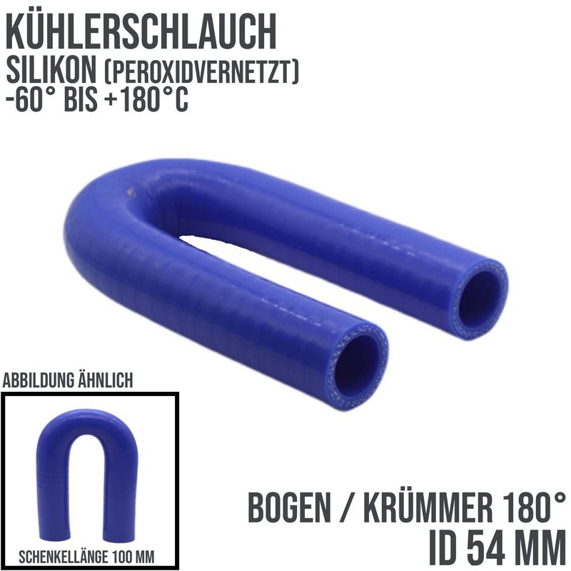 54 x 64 mm Kühlerschlauch Silikon Bogen Krümmer 180° LLK Ladeluft Schlauch blau