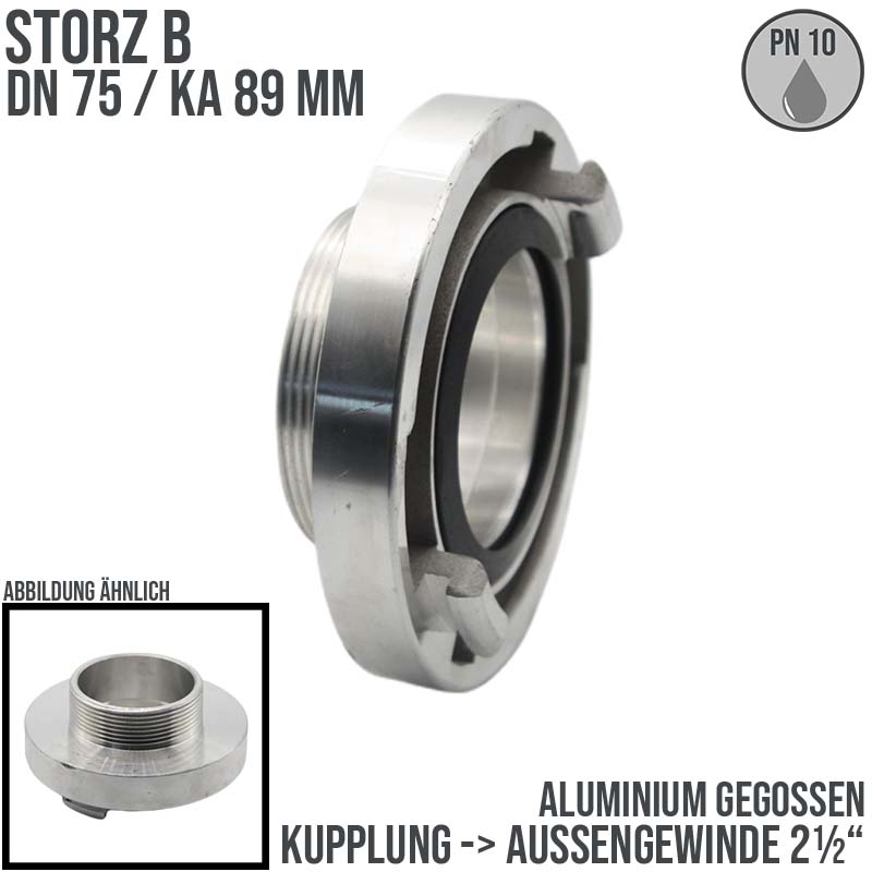 STORZ B DN 75 KA 89 Kupplung Außengewinde AG 2 1/2" Saug Bau Feuerwehr Schlauch Aluminium - PN 10 bar