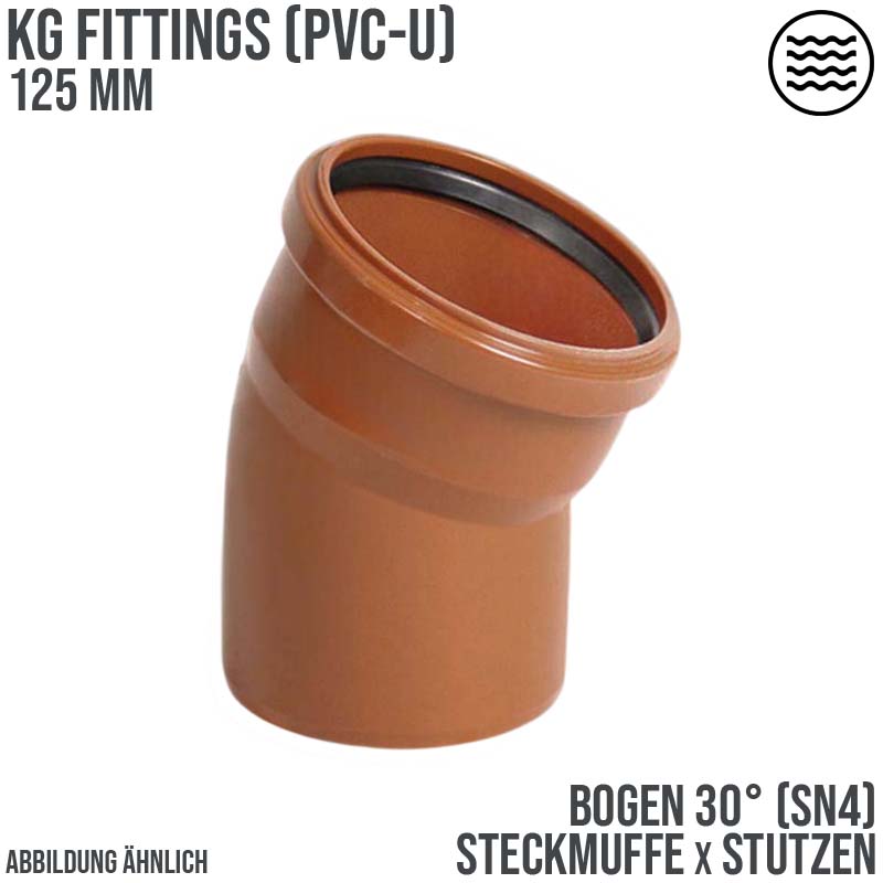 125 mm PVC Bogen 30° Abzweig Abfluß Abwasser HT KG Rohr SN4 Steckmuffe x Stutzen rostbraun