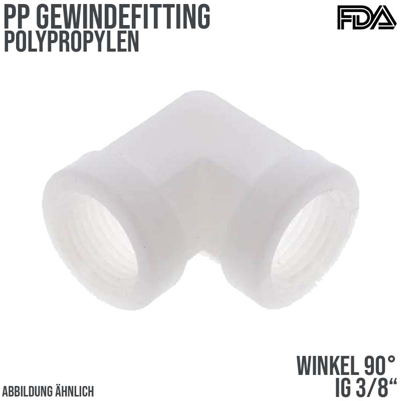 3/8" PP Gewinde Fitting FDA Winkel 90° 2-fach Innengewinde Verbinder beige - PN 10 bar