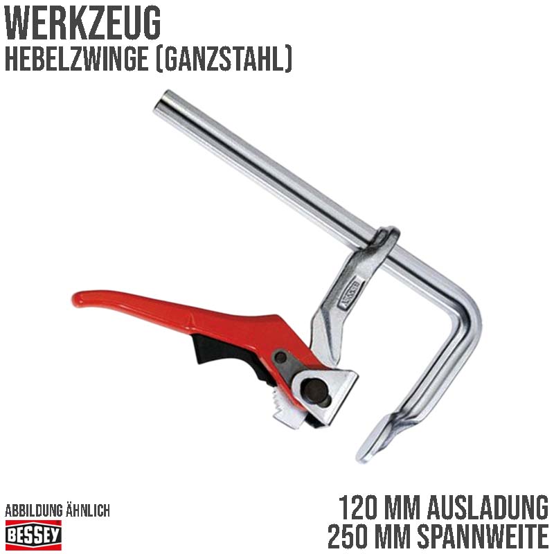 250 mm Spannweite Ganzstahl Hebelzwinge - 120 mm Ausladung Bessey