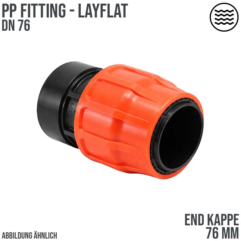76 mm PE PP Fitting Layflat Klemm Verbinder End Kappe Verschluss Flach Schlauch - PN 6 bar