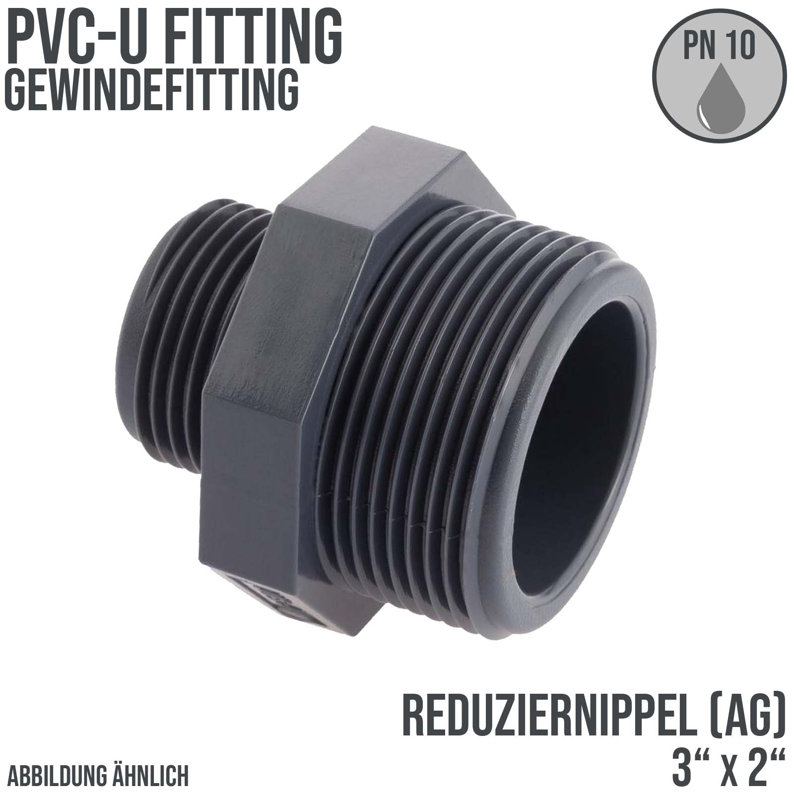 3 x 2" PVC Fitting Reduzier Nippel Außengewinde Verbinder - PN 10 bar