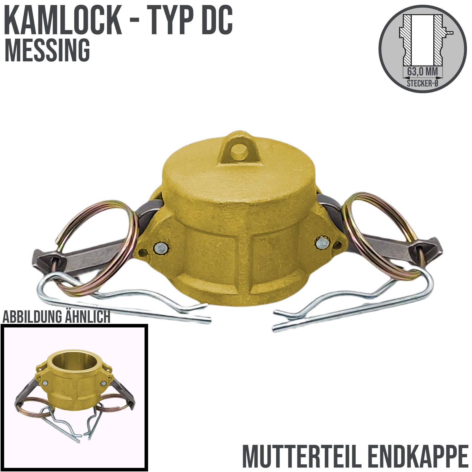 Kamlock Typ DC - End Kappe Messing Stopfen Verschluss 63,0 mm 2" Zoll DN50 - PN 17 bar