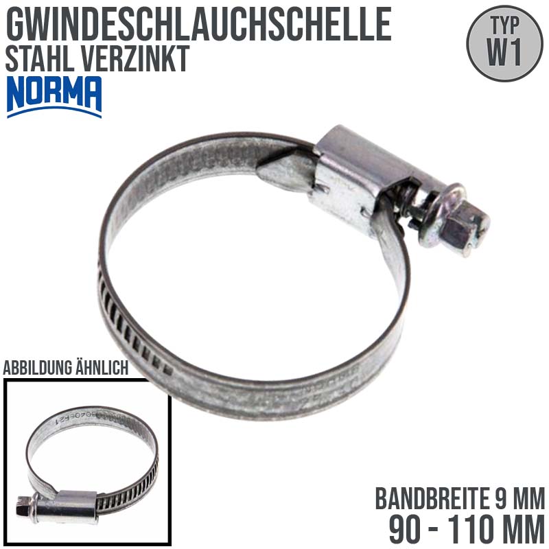 90 - 110 mm NORMA Schlauch Gewinde Rohr Schelle W1 Stahl verzinkt - Band 9 mm