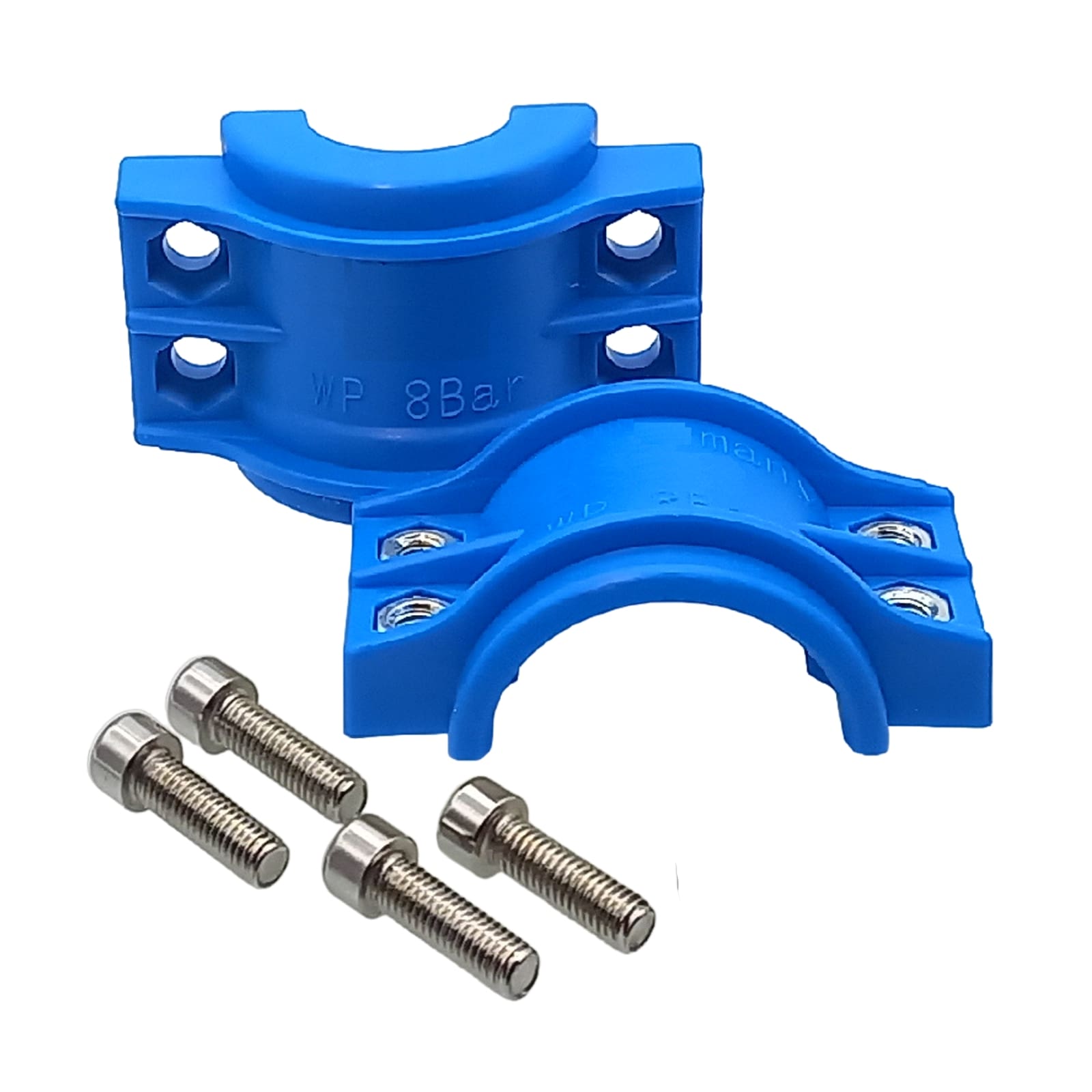 DN 75 Klemmschale Polypropylen PP blau Spannbereich 89 - 93 mm für Schlauch ID x AD 75 x 91 mm - PN 8 bar