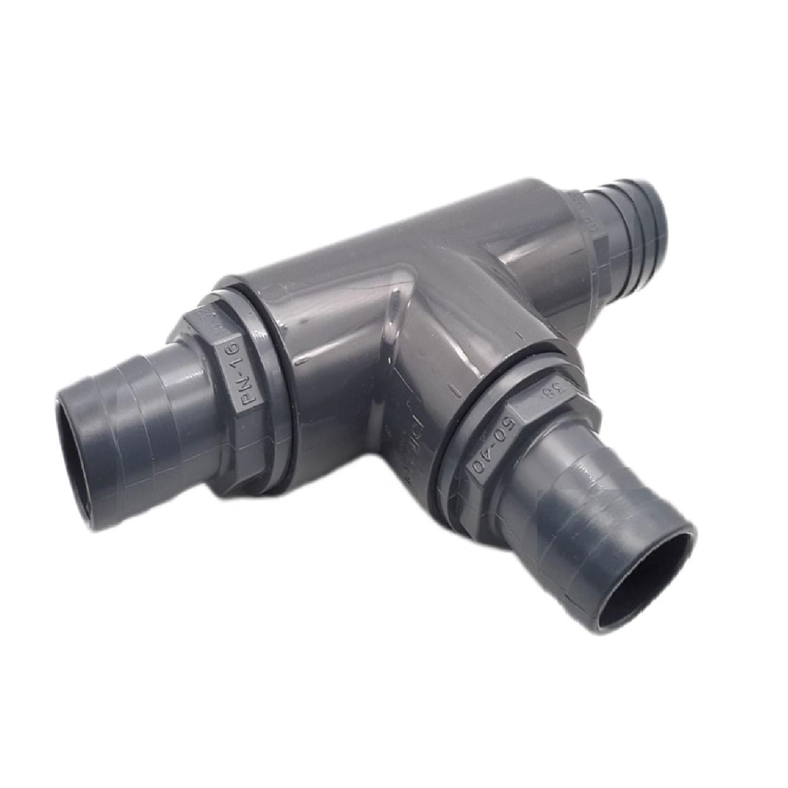 38 mm PVC PROFI T-Stück 90° Schlauch Verbinder Stutzen Tülle Pool Teich Garten - PN 10 bar - Montage-Set