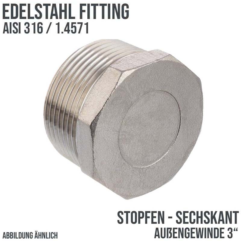 3" Edelstahl Fitting V4A AISI 316 Nr. 290 - Stopfen Sechskant Außengewinde AG - PN 16 bar