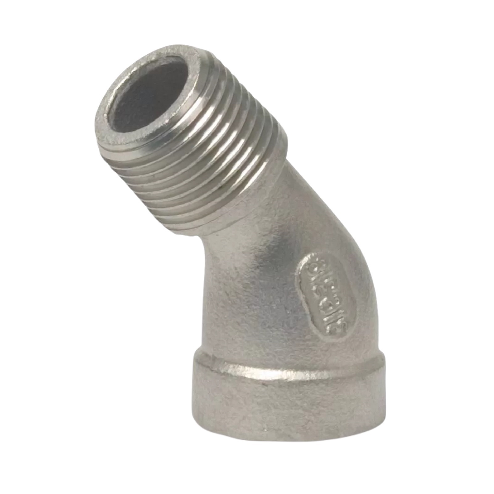 1 1/2" Edelstahl Fitting V4A AISI 316 Nr. 121 - Winkel 45° Innen x Außengewinde IG x AG - PN 10 bar