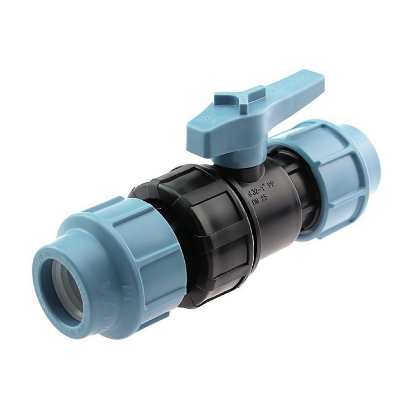 40 mm PE PP Kugelhahn 2-fach Klemm Muffe Kupplung PN 16 bar DVGW KIWA WRAS Unidelta