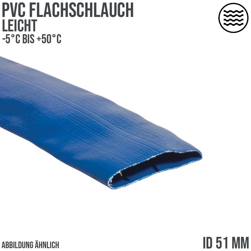 51 mm PVC Flach Schlauch Wasser Entleerung leicht light duty blau PN3 bar - 25 m